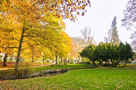 Central park in autumn - center of small west Bohemian spa town Marianske Lazne (Marienbad) - Czech Republicの写真素材