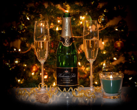Marianske Lazne, Czech Republic - December 31, 2020: Bottle of Bohemia Sekt on a black background. Bohemia Sekt is sparkling wine. Most popular champagne in Czech republicのeditorial素材