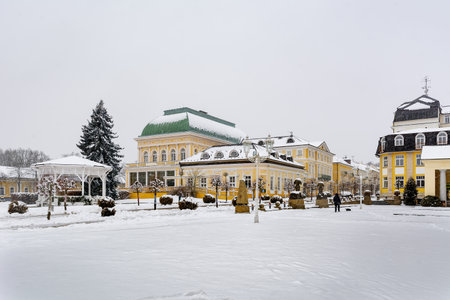 Center of small spa town Frantiskovy Lazne (Franzensbad) in west part of Czech Republic (region Karlovy Vary)の写真素材
