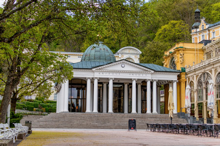 Marianske Lazne, Czech Republic - April 29, 2020: Pavilion of mineral water - Cross Springのeditorial素材