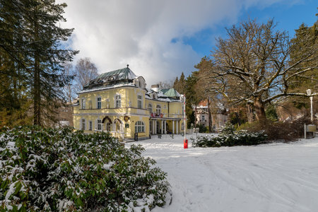 Marianske Lazne, Czech Republic - January 10, 2021: spa architecture - building of small spa hotel Saint Antoniusのeditorial素材
