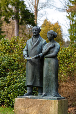 Marianske Lazne, Czech Republic - April 4, 2023: Goethe and Muse sculpture in the spa park near Forest springのeditorial素材