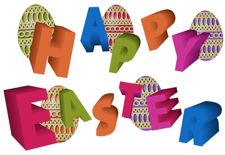 Color 3d inscription happy easter, easter eggs in the backgroundのイラスト素材
