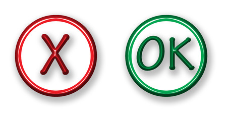 Round buttons ok and x in 3D, for use on the Webの写真素材