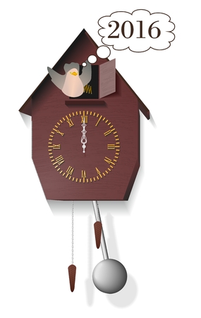 The new 2016 wishes you cuckoo of antique clocksのイラスト素材