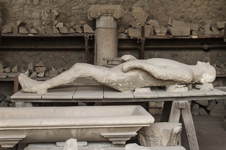Human victim body cast from Pompeiiの写真素材
