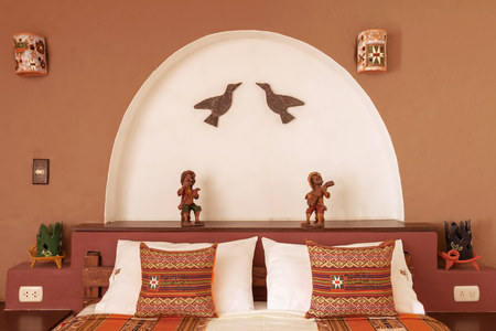 CHIVAY, AREQUIPA, PERU - NOVEMBER 25, 2015: Room interier in a traditional hotel in Chivay, Arequipa, Peru.のeditorial素材