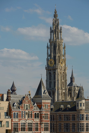View of a cathedral of our lady in Antwerp Belgium.の写真素材