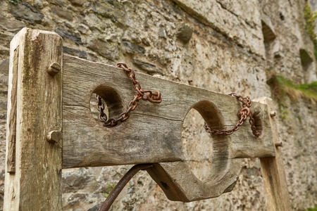 Torture at historic Carew Castle in Pembrokeshire, Wales, England, UK