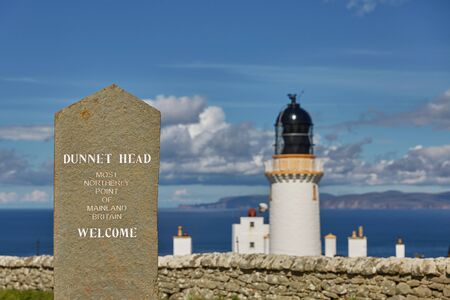JOHN O'GROAT'S, SCOTLAND - AUGUST 08 2017: Dunnet Head Lighthouse stands on the cliff top of Easter...