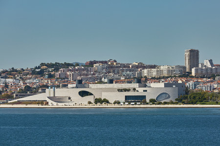 Cityline of Lisbon in Portugal over the Tagus riverの写真素材