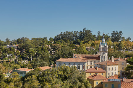 Palace of Sintra (Palacio Nacional de Sintra) in Sintra Portugal during a beautiful summer dayのeditorial素材