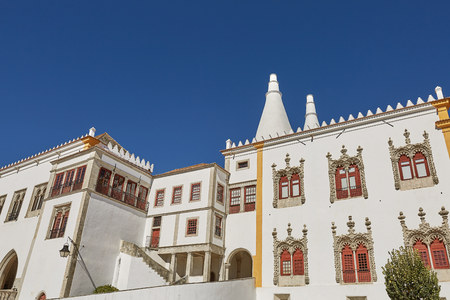 Palace of Sintra (Palacio Nacional de Sintra) in Sintra Portugal during a beautiful summer dayのeditorial素材