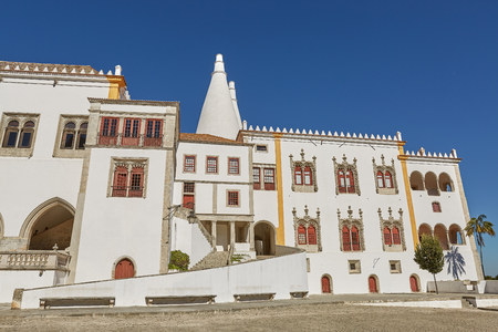 Palace of Sintra (Palacio Nacional de Sintra) in Sintra Portugal during a beautiful summer dayのeditorial素材