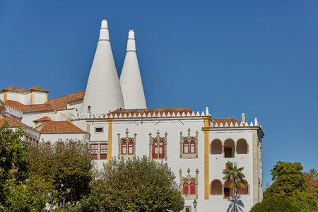 Palace of Sintra (Palacio Nacional de Sintra) in Sintra Portugal during a beautiful summer dayのeditorial素材
