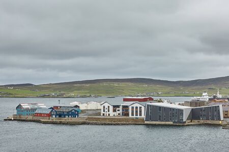 LERWICK, SHETLAND ISLANDS, SCOTLAND, UK -  AUGUST 20, 2017: Lerwick town center under cloudy sky, Lerwick, Shetland Islands, Scotland, United Kingdomのeditorial素材