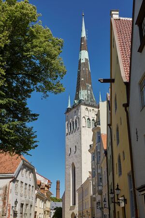 Downtown architecture of old town city of Tallinn in Estonia.の写真素材