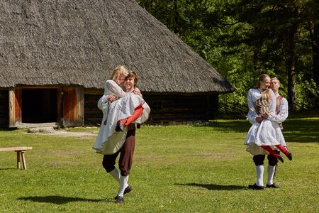 TALLINN, ESTONIA - JULY 07, 2017: Local dancers and their traditional performance at the open air...