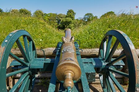 Old bronze cannon on rampart in city Fredericia, Denmark.の写真素材