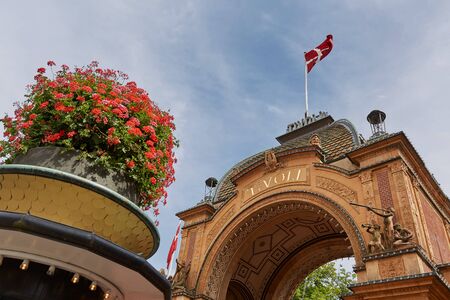 COPENHAGEN, DENMARK - JUNE 28, 2017: The main entrance gate into Tivoli amusement park in Copenhagen, Denmark.のeditorial素材