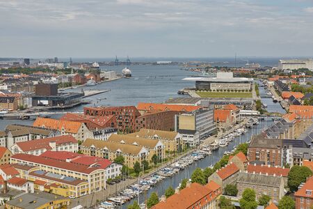 COPENHAGEN, DENMARK - JUNE 28, 2017: Skyline of scandinavian city of Copenhagen in Denmark during a cloudy day.のeditorial素材
