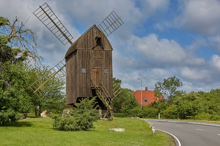 Timbered post mill built in 1629 - the oldest preserved windmill in Denmark, Svaneke, Bornholm island.の写真素材