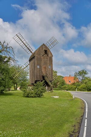 Timbered post mill built in 1629 - the oldest preserved windmill in Denmark, Svaneke, Bornholm island.の写真素材