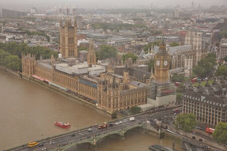 LONDON, UK - SEPTEMBER 08, 2017: The view of the city from the London Eye ferris wheel on the South Bank of River Thames aka Millennium Wheel.のeditorial素材