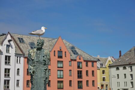 ALESUND, NORWAY - MAY 29, 2017: Buildings architecture Jugendstil (or better known as Art Nouveau). City of Alesund in Norway  was rebuild completely in 1904 to 1907.のeditorial素材