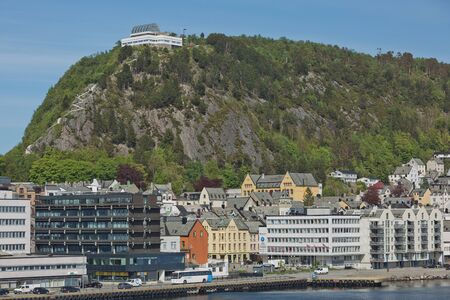 ALESUND, NORWAY - MAY 29, 2017: Buildings architecture Jugendstil (or better known as Art Nouveau). City of Alesund in Norway  was rebuild completely in 1904 to 1907.のeditorial素材