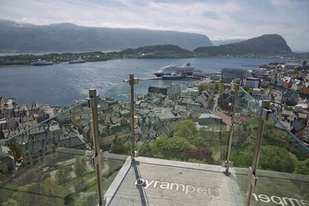 ALESUND, NORWAY - MAY 29, 2017: View of Alesund in Norway from look out point of Fjellstua.のeditorial素材