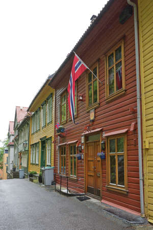 Old vintage houses and classic architecture in town of Bergen in Norwayのeditorial素材