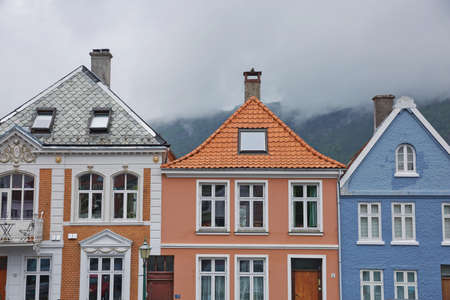 Old vintage houses and classic architecture in town of Bergen in Norwayのeditorial素材