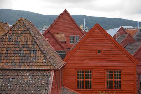 Old vintage houses and classic architecture in town of Bergen in Norwayのeditorial素材