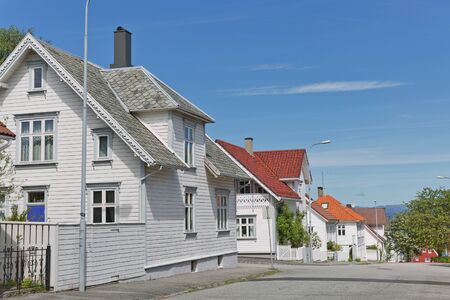 Traditional wooden houses in Gamle, which is a historic area of the city of Stavanger in Rogaland, Norway.の写真素材