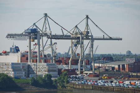 Hamburg, Germany - September 19, 2017: Port of Hamburg on the river Elbe, the largest port in Germany and one of the busiest ports in Europeのeditorial素材