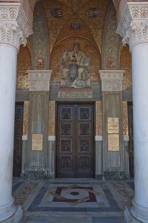 Beautiful church entrance on island of Zakynthos in Greece.の写真素材