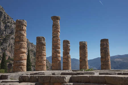 Apollo Temple in Delphi, an archaeological site in Greece, at the Mount Parnassus.