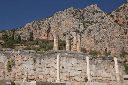 Ruins of Delphi is ancient sanctuary that grew rich as seatの写真素材