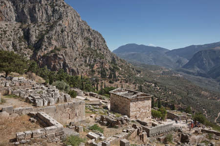 Ruins of Delphi is ancient sanctuary that grew rich as seatの写真素材