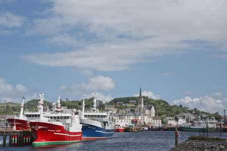 Killybegs, County Donegal, Ireland - June 10, 2017: St. Mary's church and port of Killybegs in county Donegal, Ireland's largest fishing port.のeditorial素材