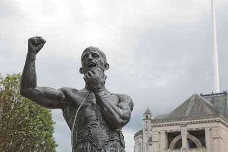 Belfast, Ireland - June 9, 2017: Statue of boxing legend John 'Rinty' Monaghan in Cathedral gardens in Belfast, Northern Ireland.のeditorial素材
