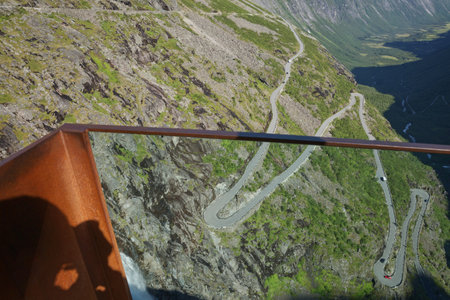 View of Trollstigen or Trolls Path which is a serpentine mountain road in Norway.の写真素材
