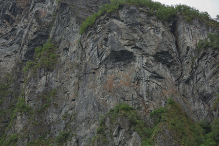 Troll Face on a Cliff of the Geirangerfjord, More og Romsdal, Norway.の写真素材
