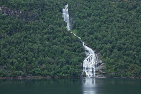 The seven sisters waterfall over Geirangerfjord, located near the Geiranger village, Norway.の写真素材
