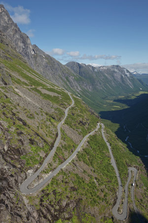 View of Trollstigen or Trolls Path which is a serpentine mountain road in Norway.の写真素材