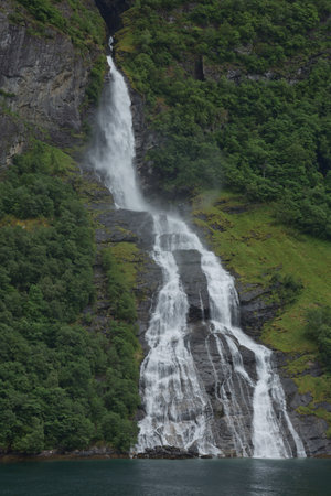 The seven sisters waterfall over Geirangerfjord, located near the Geiranger village, Norway.の写真素材