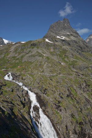 View of Trollstigen or Trolls Path which is a serpentine mountain road in Norway.の写真素材