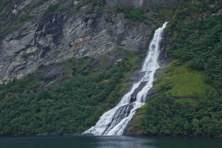The seven sisters waterfall over Geirangerfjord, located near the Geiranger village, Norway.の写真素材