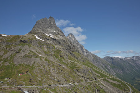 View of Trollstigen or Trolls Path which is a serpentine mountain road in Norway.の写真素材